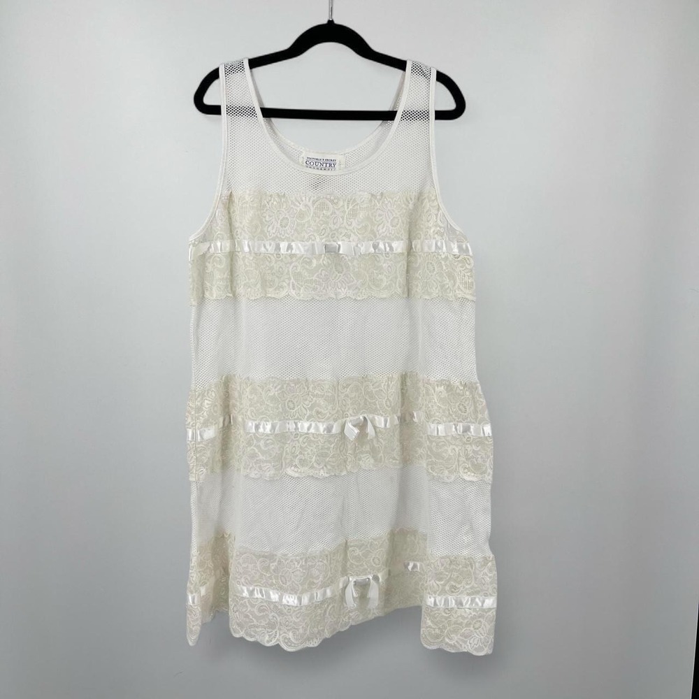 Vintage 90s Victoria's Secret Lace Mini Dress Country Line L Coquette Retro Bow